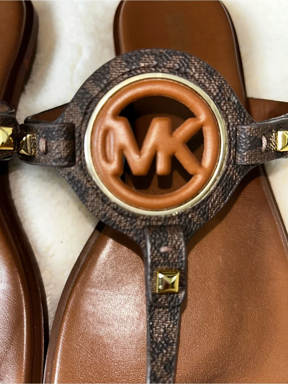 Michael Kors Brown and Dark Brown MK Logo Thong Sandals Size 10